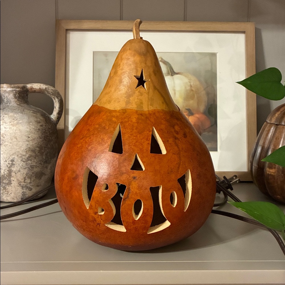 Light-up Carved Pumpkin Gourd Decor